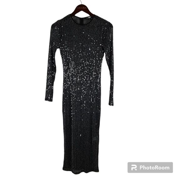RACHEL Rachel Roy Dresses & Skirts - Rachel Roy Collection Women Sz S Dress Sequin Crew Neck Long Sleeves Mesh Sheer